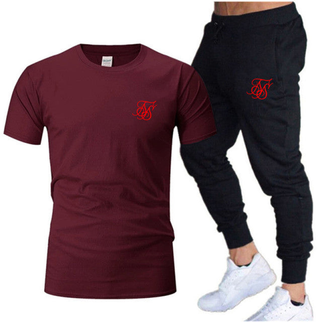 Summer Fashion Leisure SikSilk brand Men&#39;s Set Tracksuit Sportswear Track Suits Male Sweatsuit Short Sleeves T shirt 2 piece set