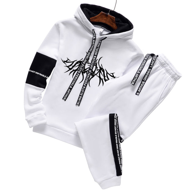 Sweatshirt Set Hoodies+Sweatpants Tracksuit 2 Piece Set Outfits Jogger Bottom Suit Male Pullover Winter Streetwear Clothes
