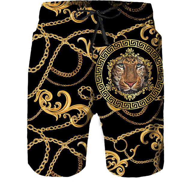 Summer Golden Pattern Lion Head Printed Men T-shirt/Shorts/Suit Graphic O-neck T Shirt and Shorts Short Sleeved