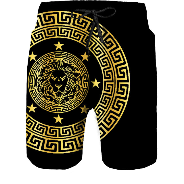 Summer Golden Pattern Lion Head Printed Men T-shirt/Shorts/Suit Graphic O-neck T Shirt and Shorts Short Sleeved