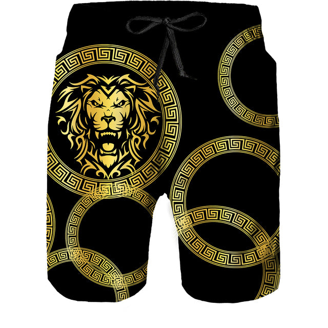 Summer Golden Pattern Lion Head Printed Men T-shirt/Shorts/Suit Graphic O-neck T Shirt and Shorts Short Sleeved