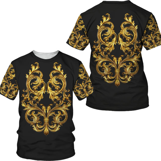 Summer Golden Pattern Lion Head Printed Men T-shirt/Shorts/Suit Graphic O-neck T Shirt and Shorts Short Sleeved