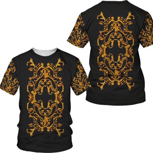 Summer Golden Pattern Lion Head Printed Men T-shirt/Shorts/Suit Graphic O-neck T Shirt and Shorts Short Sleeved