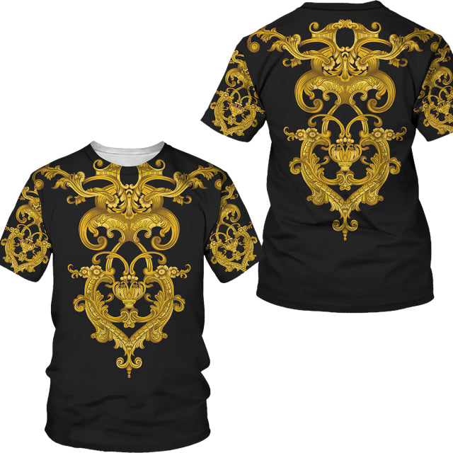 Summer Golden Pattern Lion Head Printed Men T-shirt/Shorts/Suit Graphic O-neck T Shirt and Shorts Short Sleeved