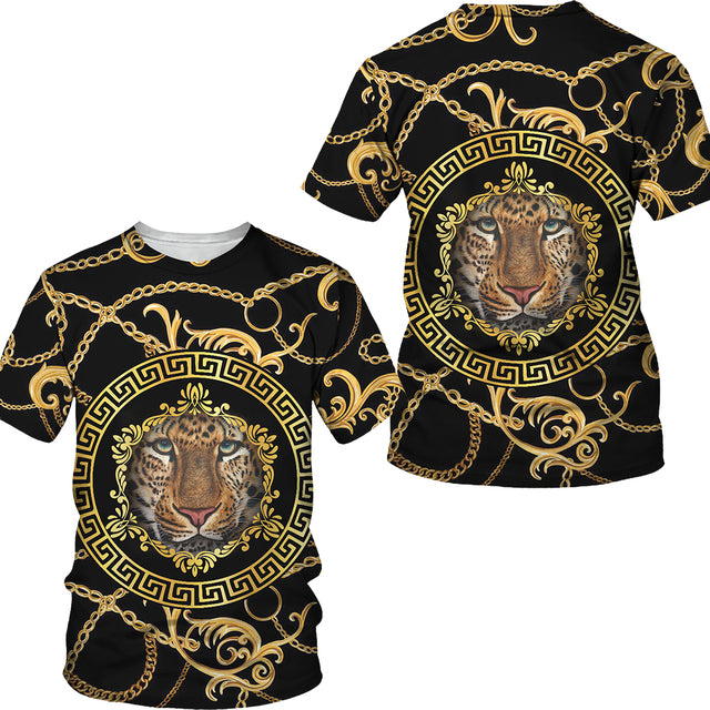 Summer Golden Pattern Lion Head Printed Men T-shirt/Shorts/Suit Graphic O-neck T Shirt and Shorts Short Sleeved