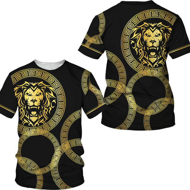 Summer Golden Pattern Lion Head Printed Men T-shirt/Shorts/Suit Graphic O-neck T Shirt and Shorts Short Sleeved