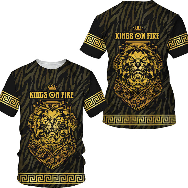 Summer Golden Pattern Lion Head Printed Men T-shirt/Shorts/Suit Graphic O-neck T Shirt and Shorts Short Sleeved