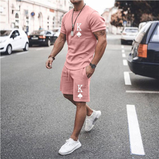 Mens 2 Piece Set Casual OverSize O Neck Short Sleeve ACE Shirt